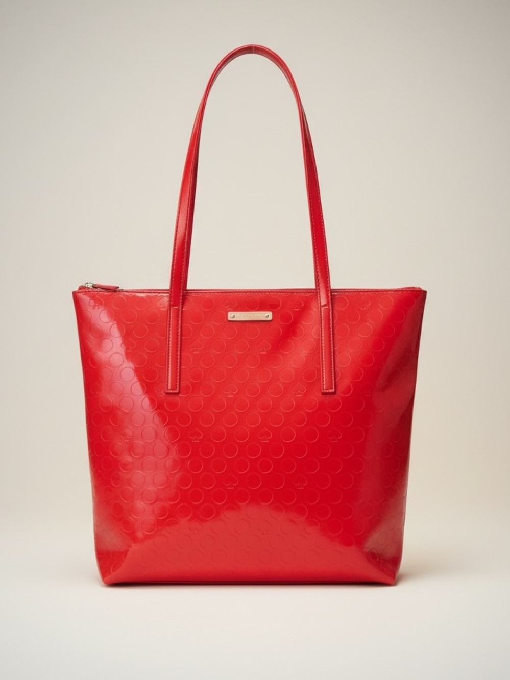 Kate Spade New York Red Patent Leather Polka Dot Tote Bag